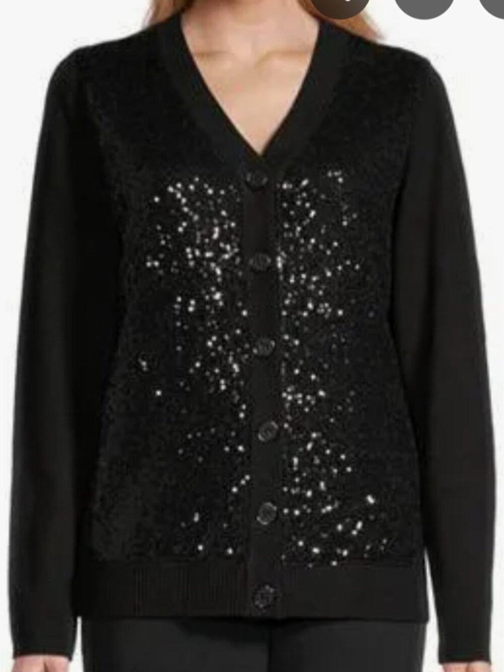 Liz‎ Claiborne Black Sequin Cardigan Long Sleeve Small